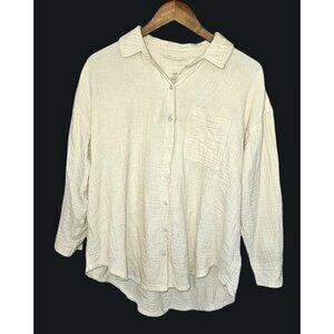 Aerie Soft Cotton Button Front Shirt Oversized Cream Gauze Long Sleeve Top Sz S